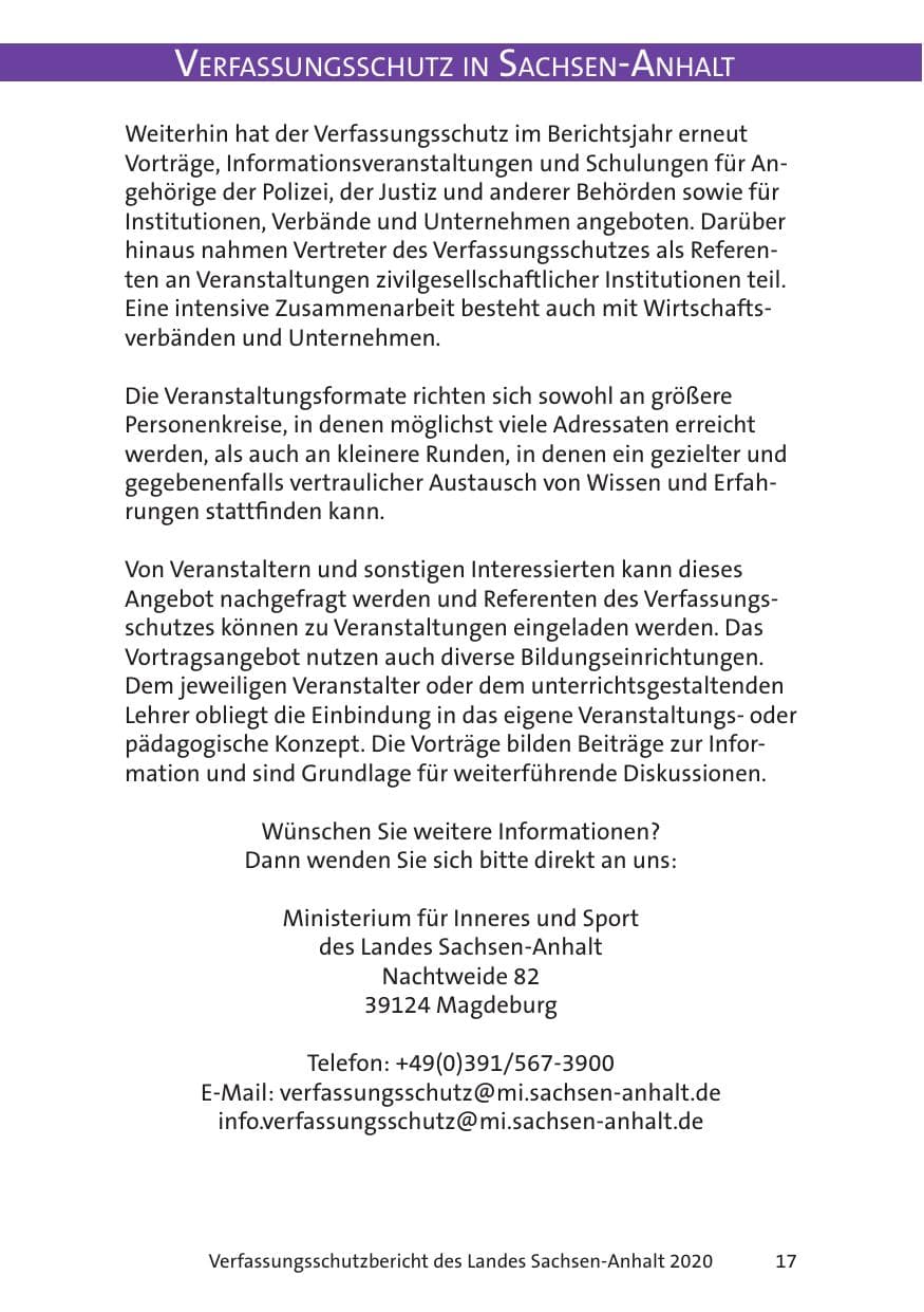 Seite 19 des Verfassungsschutzbericht 2020 Sachsen-Anhalt