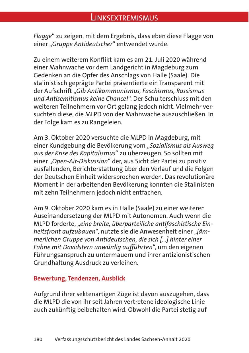 Seite 182 des Verfassungsschutzbericht 2020 Sachsen-Anhalt