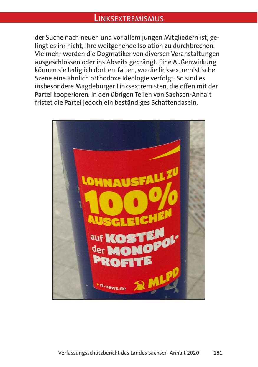 Seite 183 des Verfassungsschutzbericht 2020 Sachsen-Anhalt