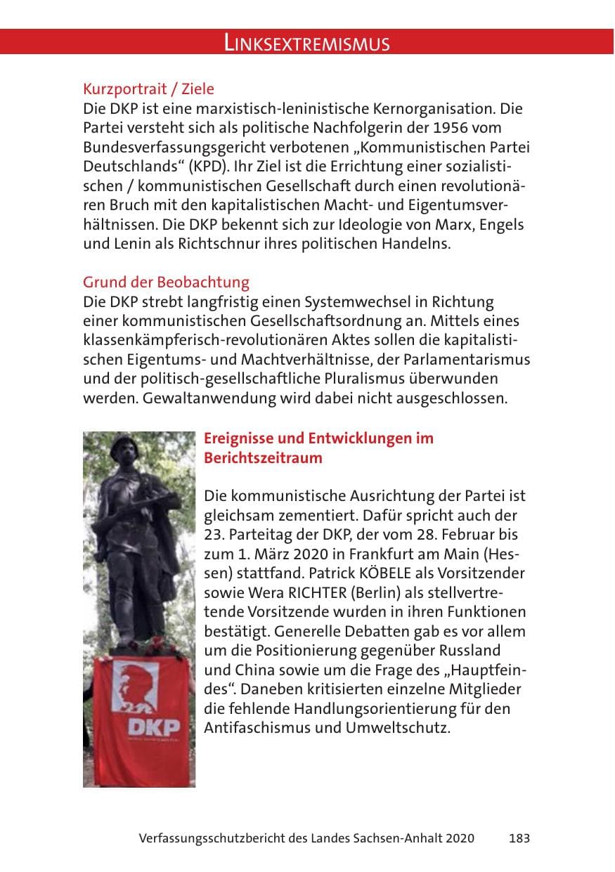 Seite 185 des Verfassungsschutzbericht 2020 Sachsen-Anhalt