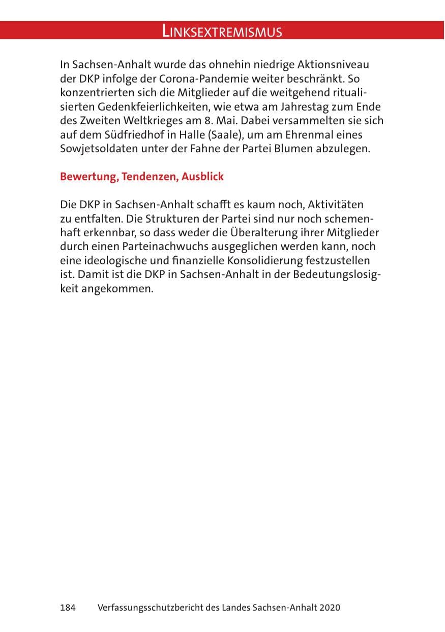 Seite 186 des Verfassungsschutzbericht 2020 Sachsen-Anhalt