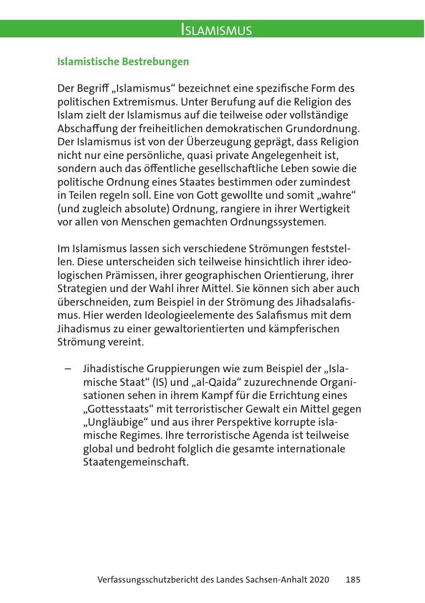 Seite 187 des Verfassungsschutzbericht 2020 Sachsen-Anhalt
