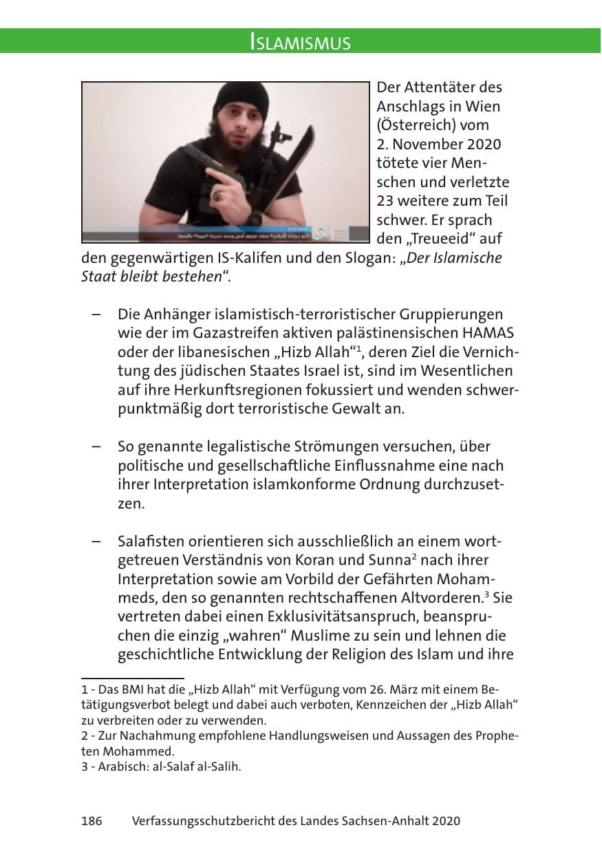 Seite 188 des Verfassungsschutzbericht 2020 Sachsen-Anhalt
