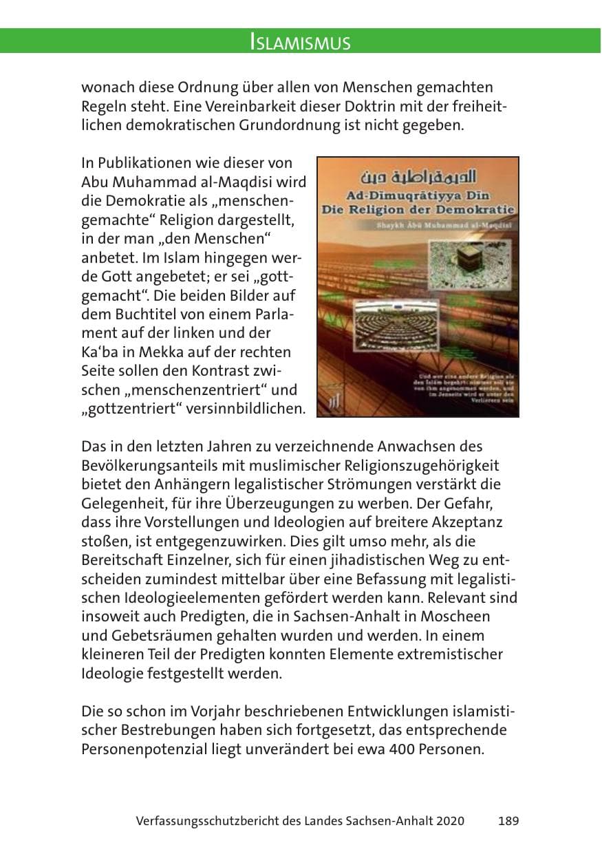 Seite 191 des Verfassungsschutzbericht 2020 Sachsen-Anhalt