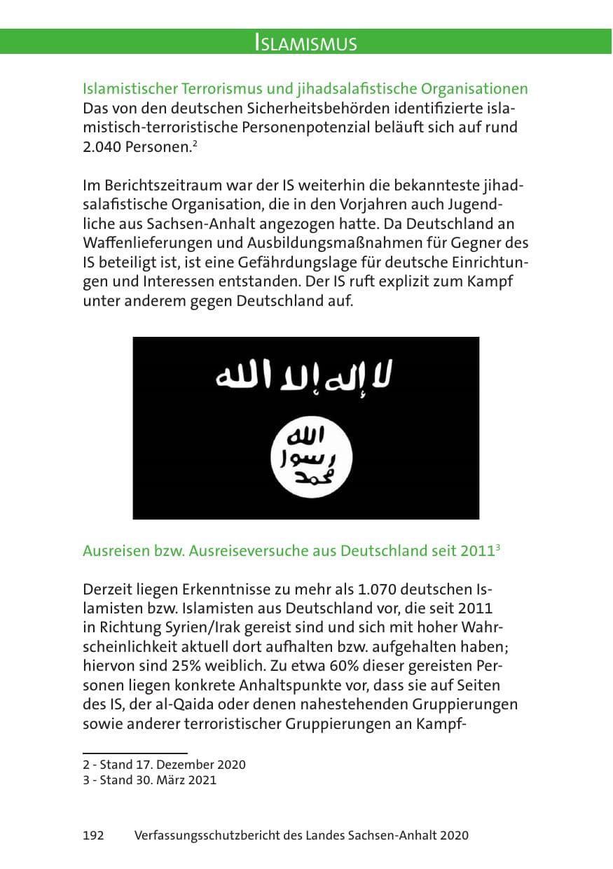 Seite 194 des Verfassungsschutzbericht 2020 Sachsen-Anhalt