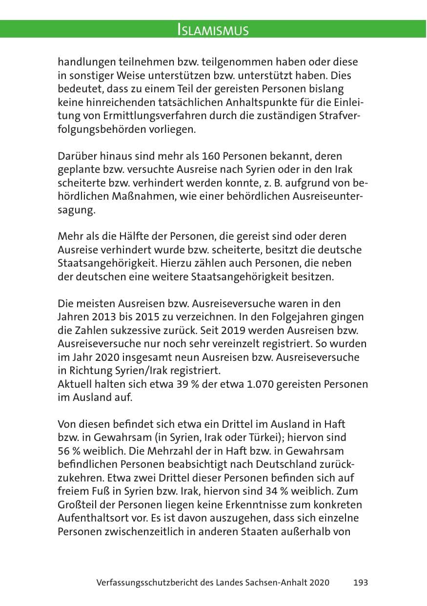 Seite 195 des Verfassungsschutzbericht 2020 Sachsen-Anhalt