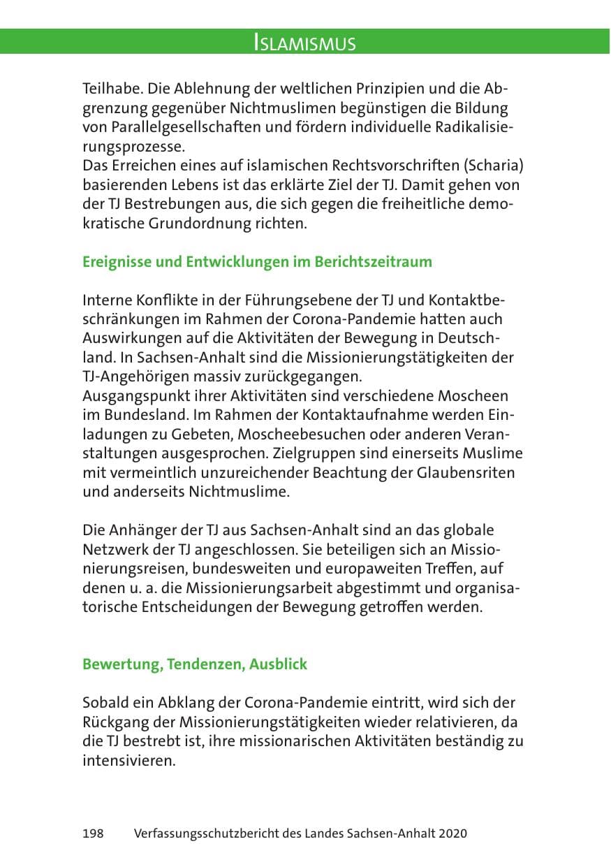 Seite 200 des Verfassungsschutzbericht 2020 Sachsen-Anhalt