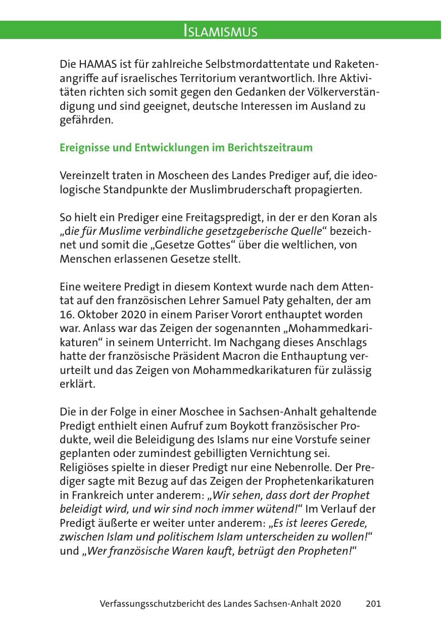 Seite 203 des Verfassungsschutzbericht 2020 Sachsen-Anhalt