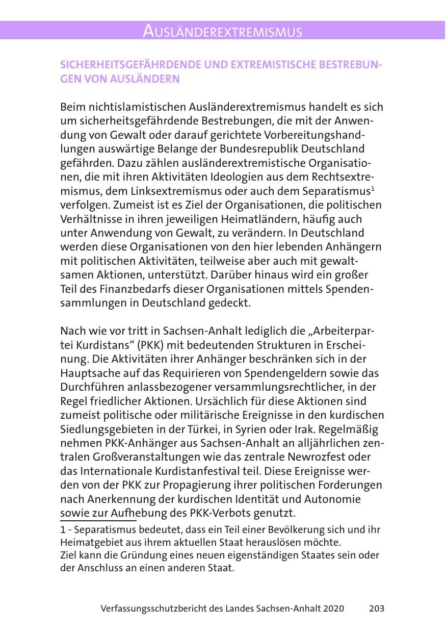 Seite 205 des Verfassungsschutzbericht 2020 Sachsen-Anhalt