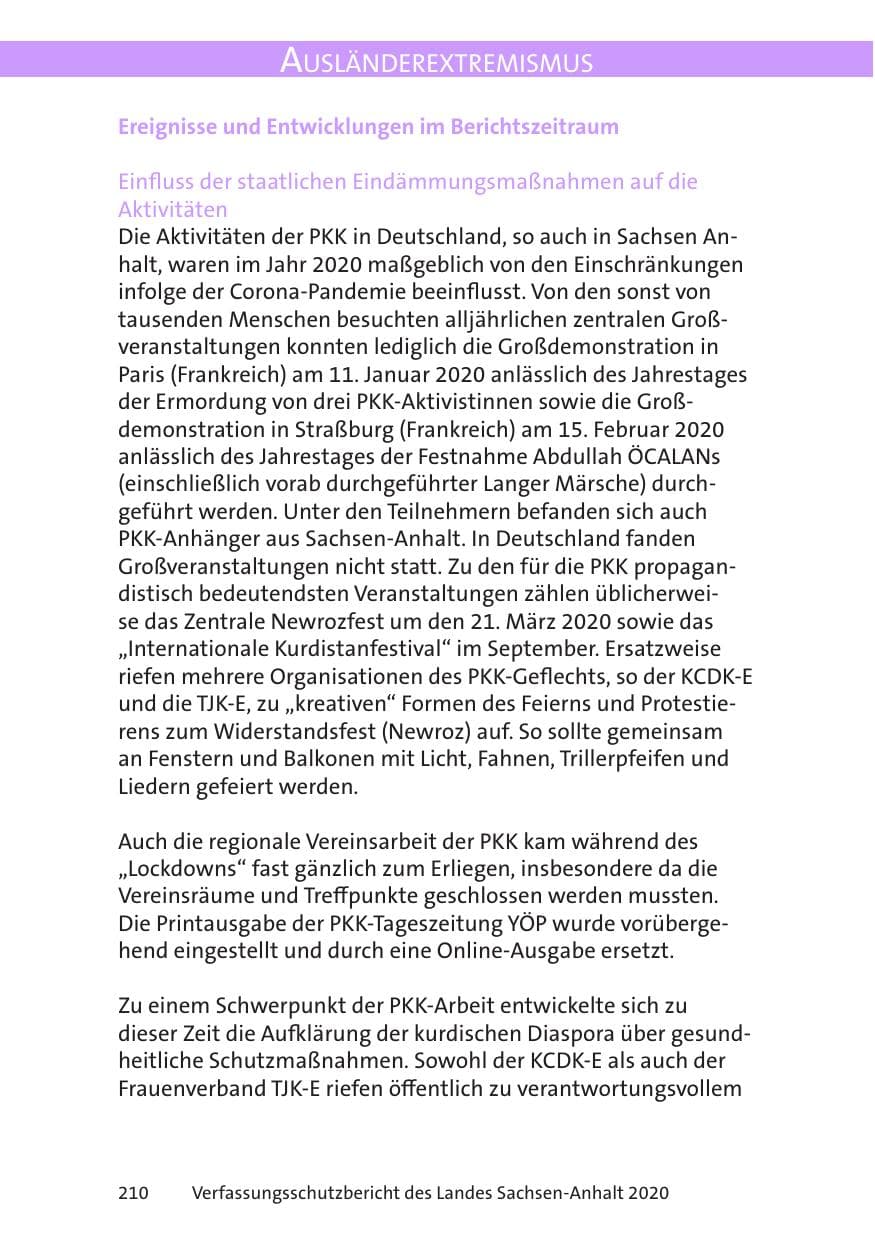 Seite 212 des Verfassungsschutzbericht 2020 Sachsen-Anhalt