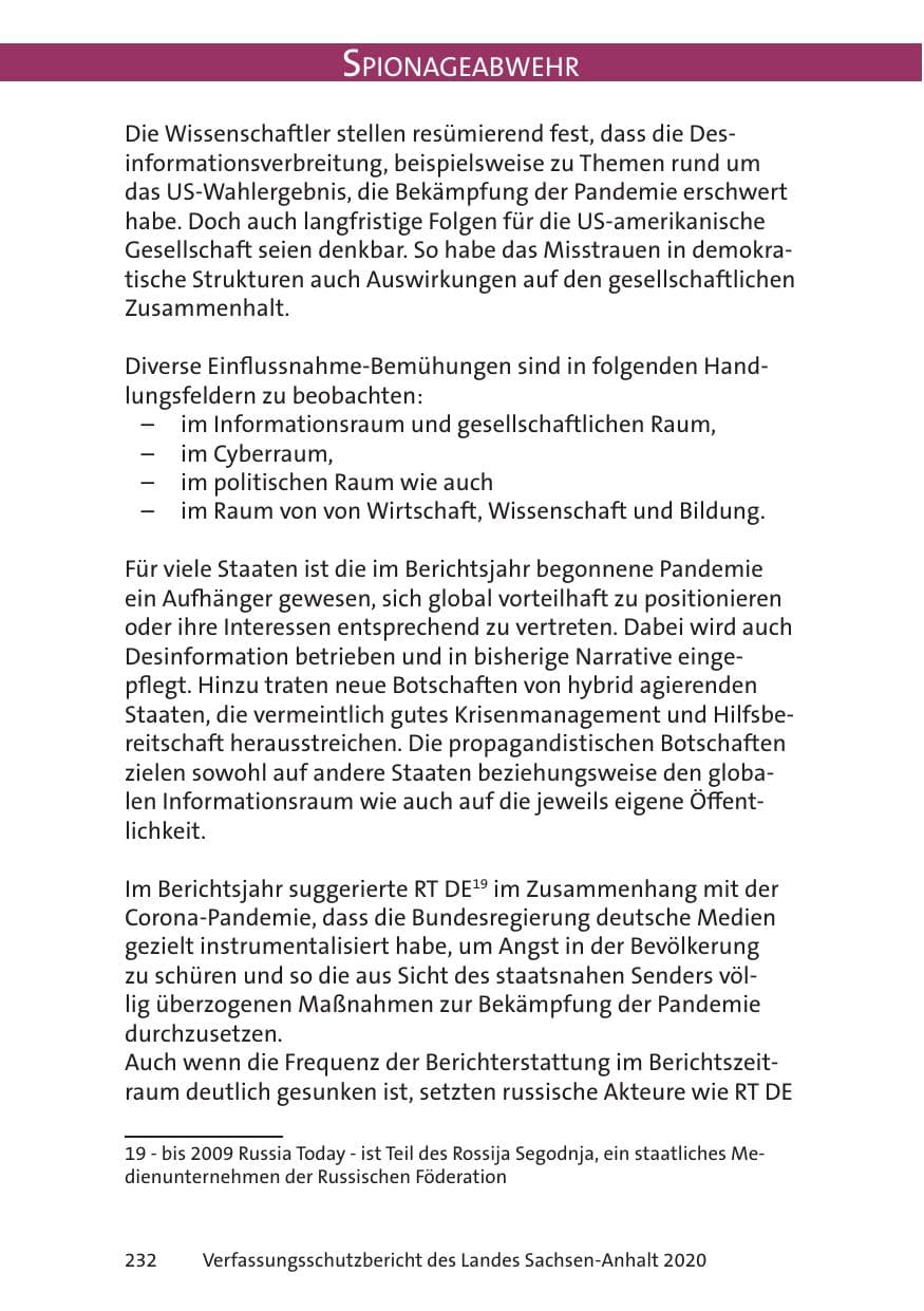 Seite 234 des Verfassungsschutzbericht 2020 Sachsen-Anhalt