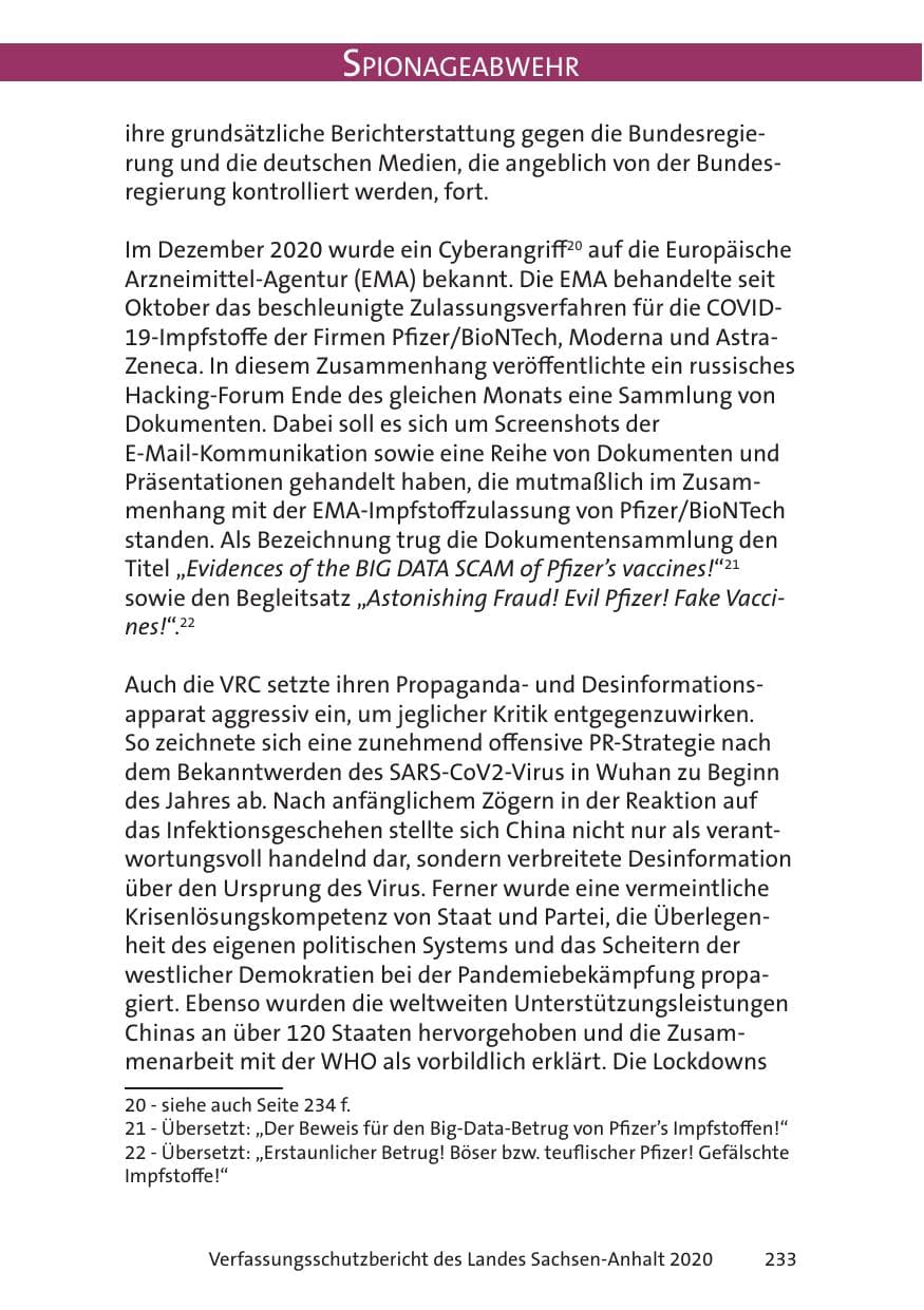 Seite 235 des Verfassungsschutzbericht 2020 Sachsen-Anhalt