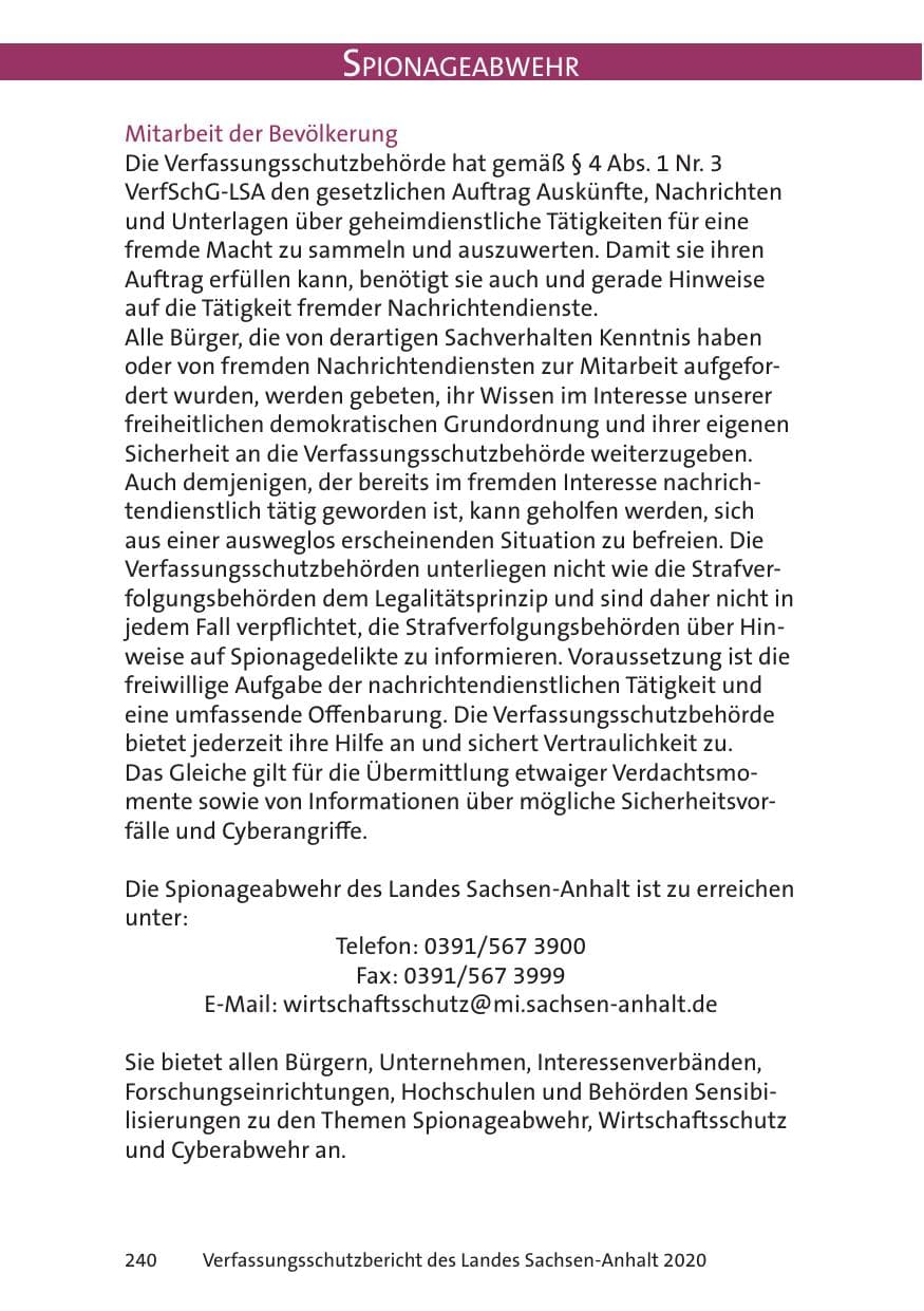 Seite 242 des Verfassungsschutzbericht 2020 Sachsen-Anhalt