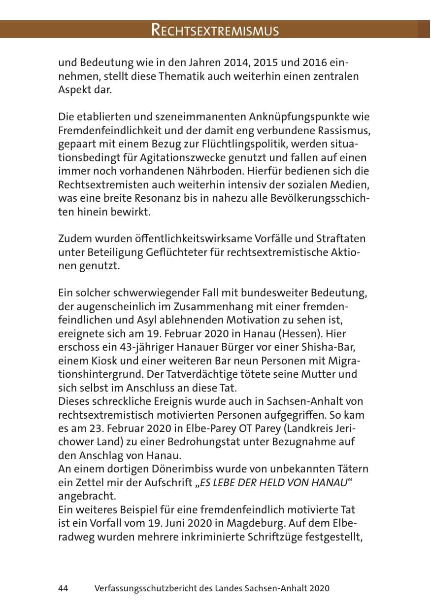 Seite 46 des Verfassungsschutzbericht 2020 Sachsen-Anhalt