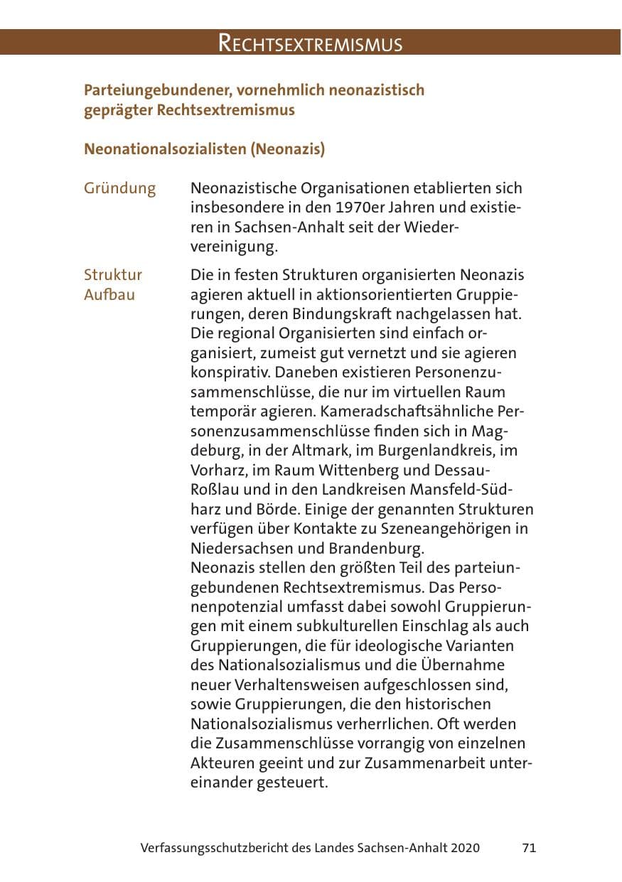Seite 73 des Verfassungsschutzbericht 2020 Sachsen-Anhalt