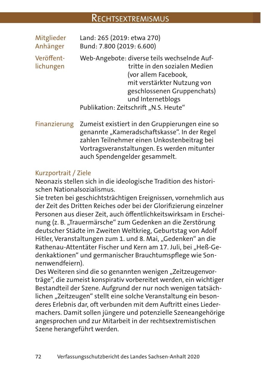 Seite 74 des Verfassungsschutzbericht 2020 Sachsen-Anhalt
