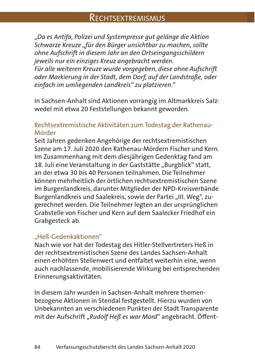 Seite 86 des Verfassungsschutzbericht 2020 Sachsen-Anhalt