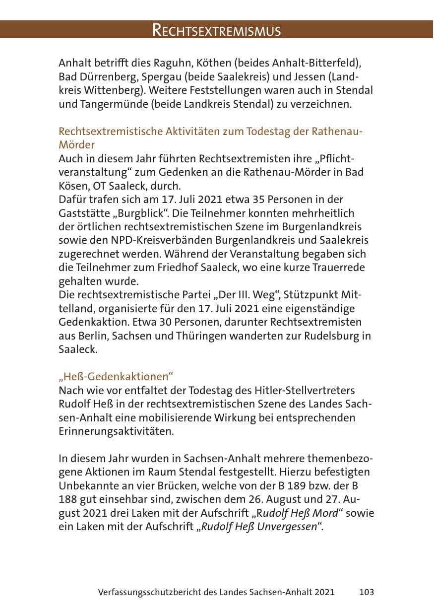 Seite 105 des Verfassungsschutzbericht 2021 Sachsen-Anhalt
