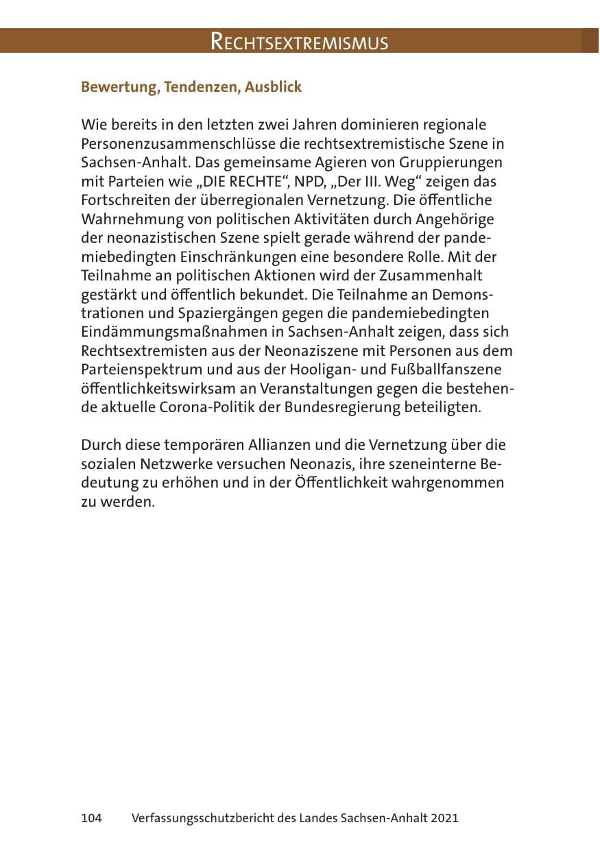 Seite 106 des Verfassungsschutzbericht 2021 Sachsen-Anhalt
