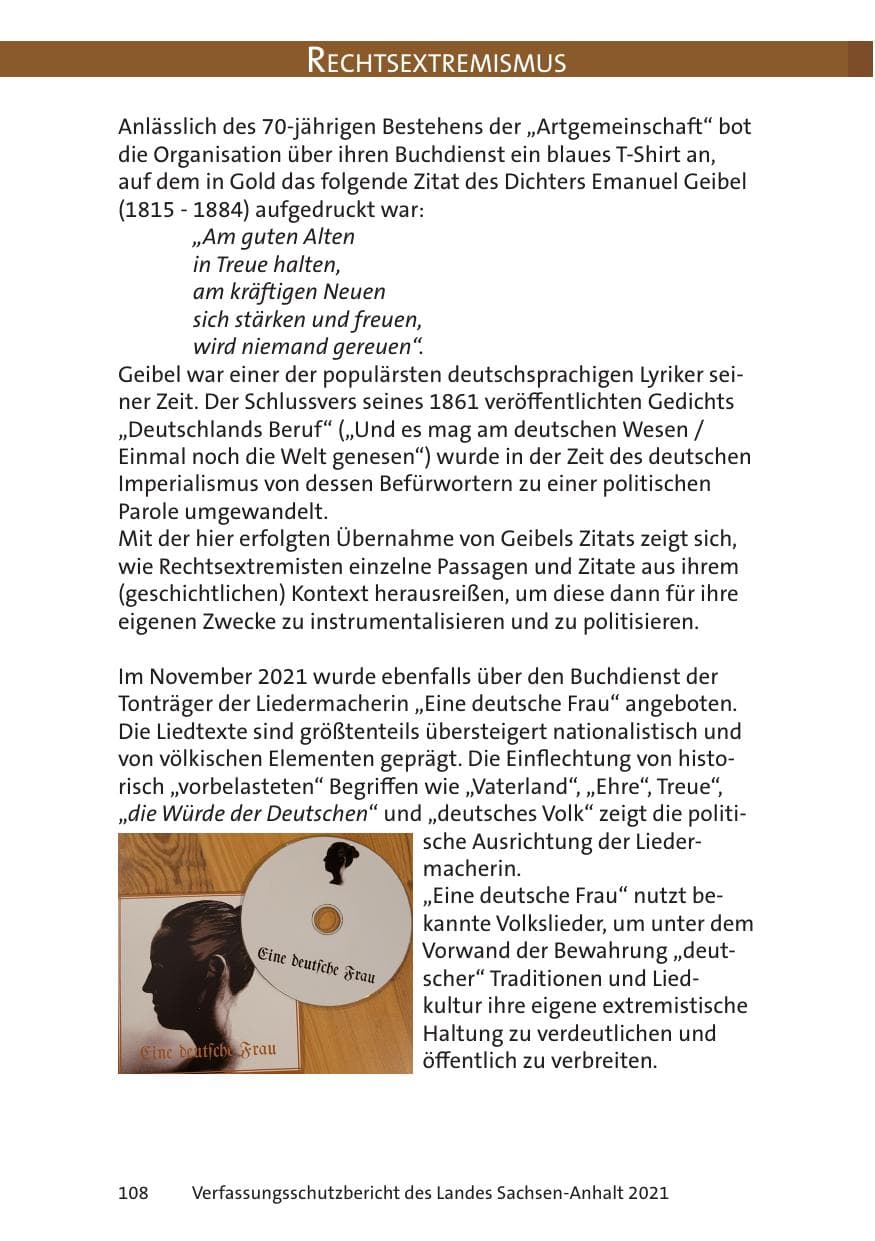 Seite 110 des Verfassungsschutzbericht 2021 Sachsen-Anhalt