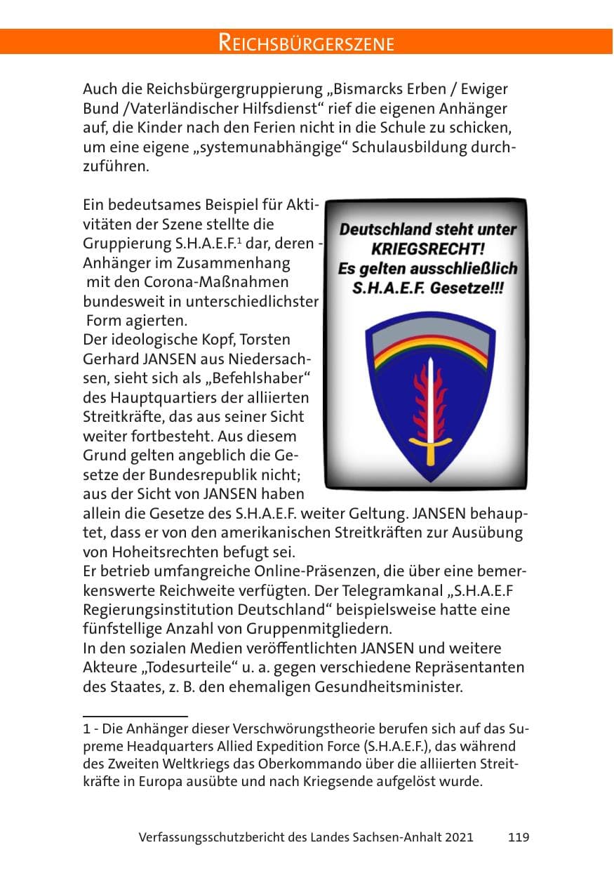 Seite 121 des Verfassungsschutzbericht 2021 Sachsen-Anhalt