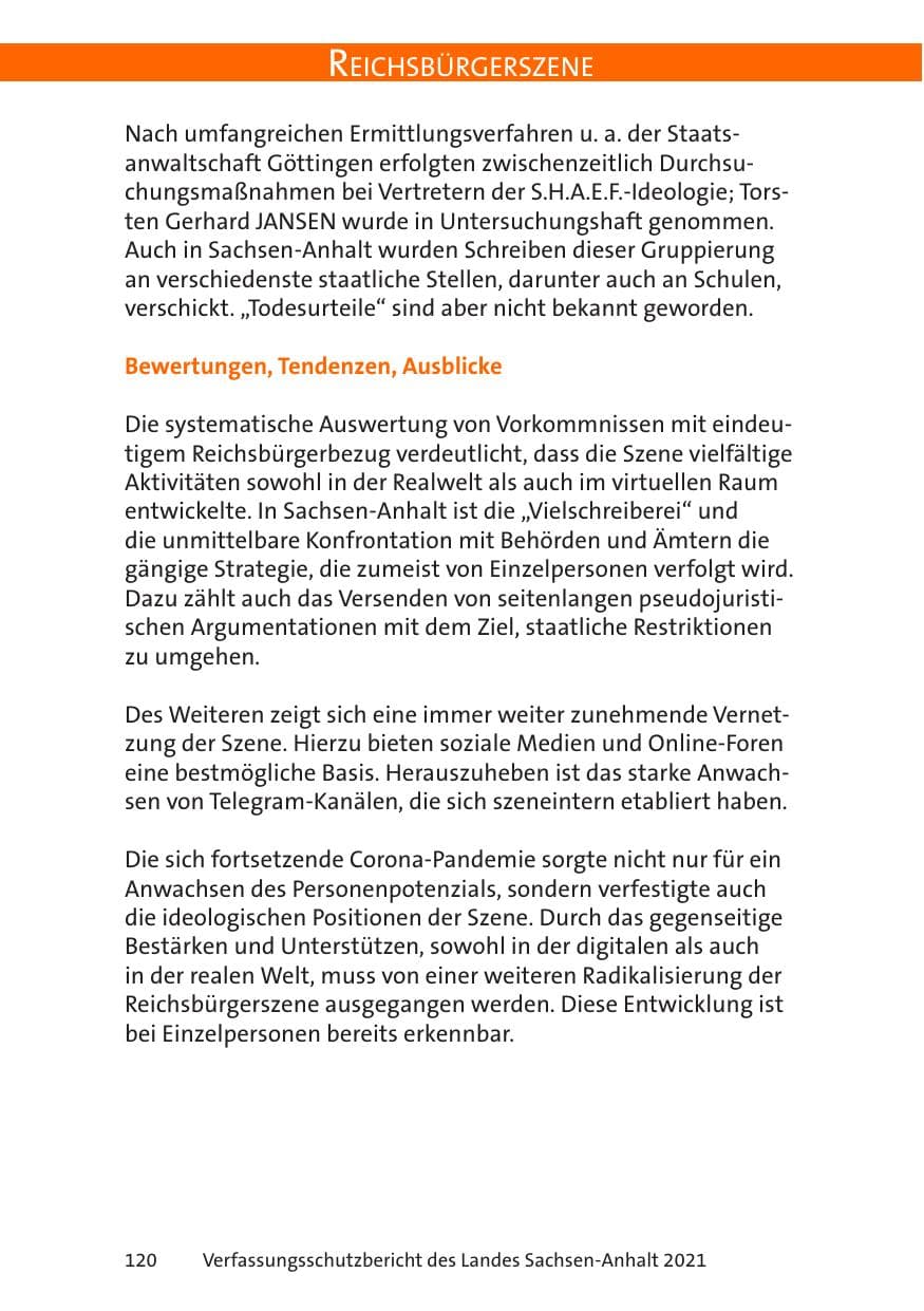 Seite 122 des Verfassungsschutzbericht 2021 Sachsen-Anhalt