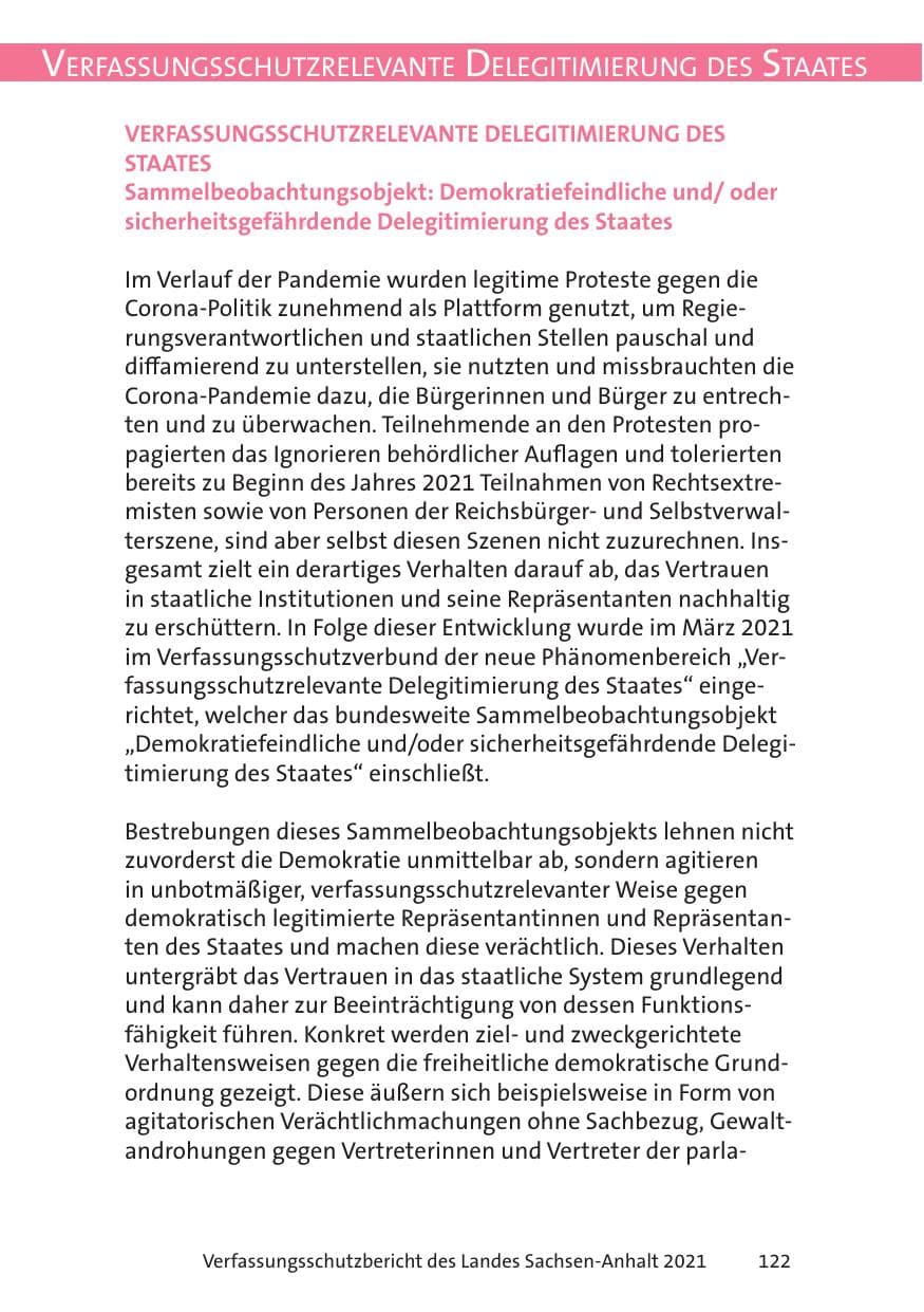Seite 124 des Verfassungsschutzbericht 2021 Sachsen-Anhalt