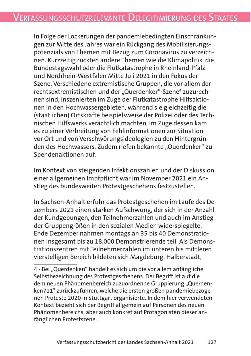 Seite 129 des Verfassungsschutzbericht 2021 Sachsen-Anhalt