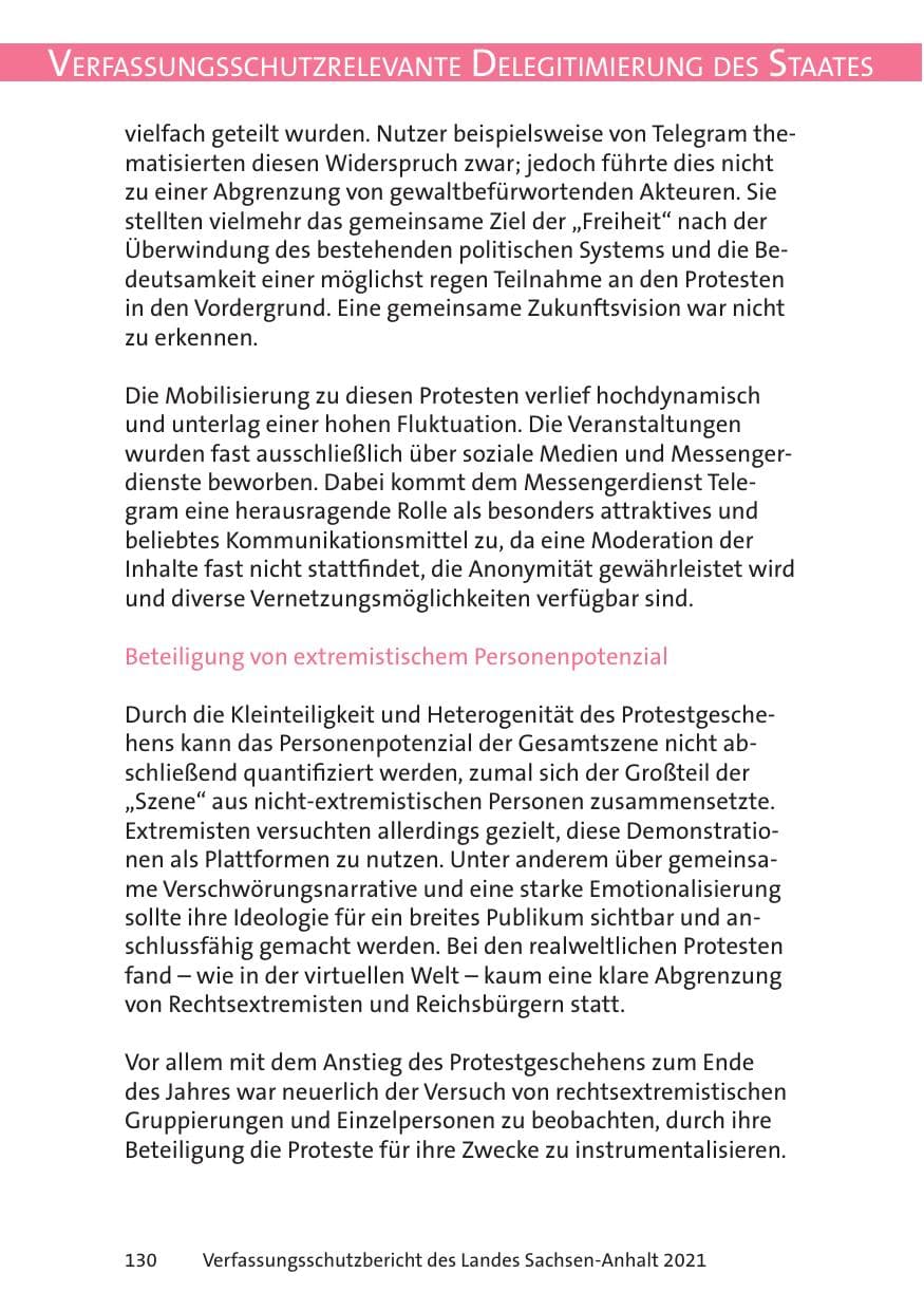 Seite 132 des Verfassungsschutzbericht 2021 Sachsen-Anhalt