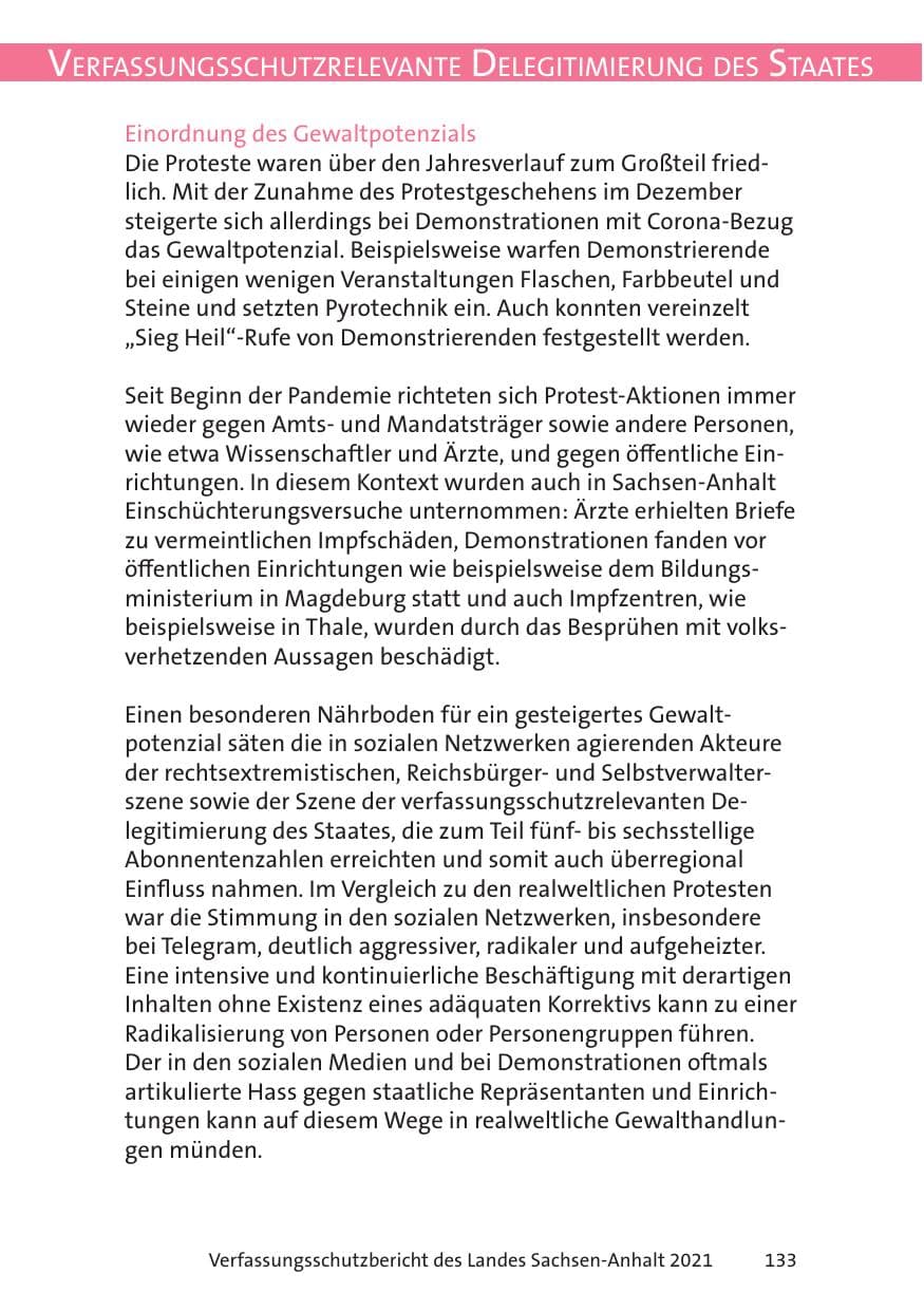 Seite 135 des Verfassungsschutzbericht 2021 Sachsen-Anhalt