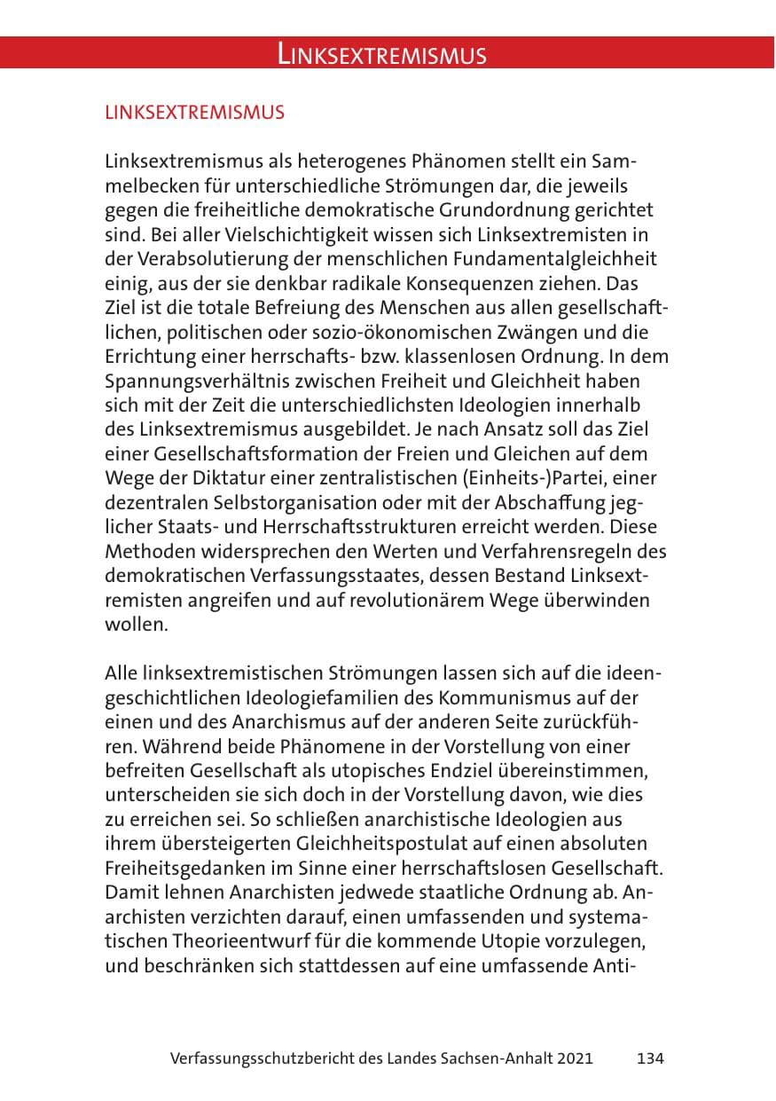 Seite 136 des Verfassungsschutzbericht 2021 Sachsen-Anhalt