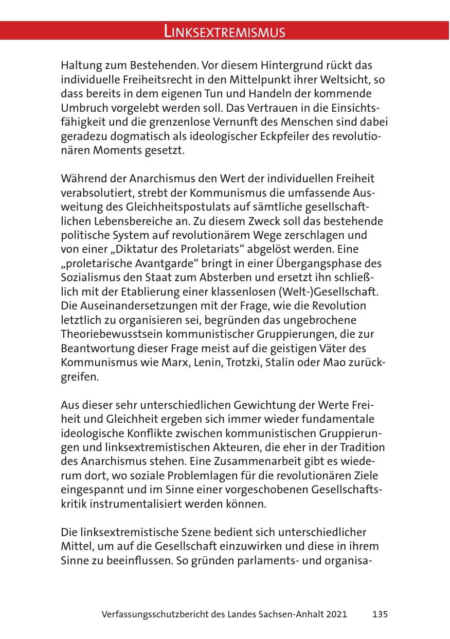 Seite 137 des Verfassungsschutzbericht 2021 Sachsen-Anhalt