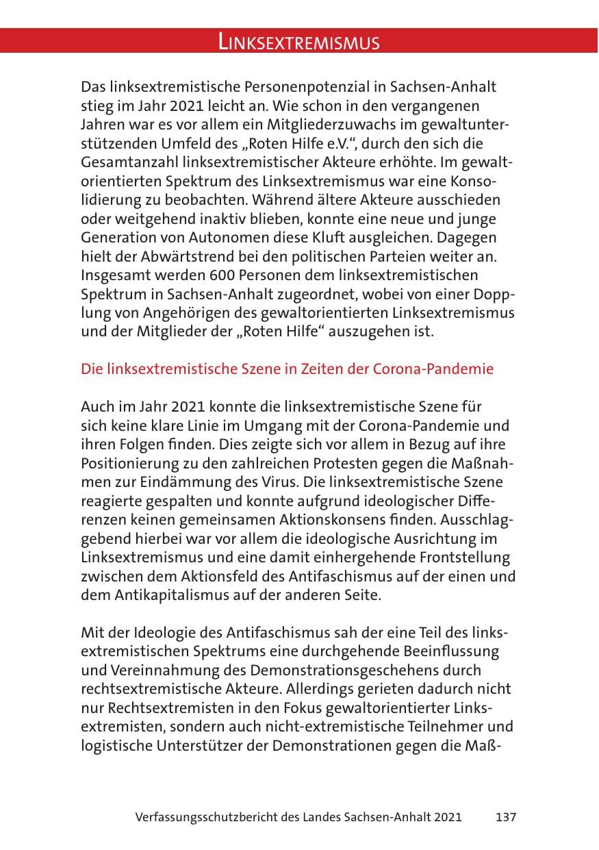 Seite 139 des Verfassungsschutzbericht 2021 Sachsen-Anhalt