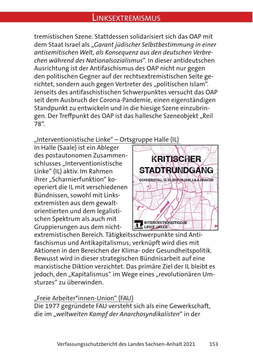 Seite 155 des Verfassungsschutzbericht 2021 Sachsen-Anhalt