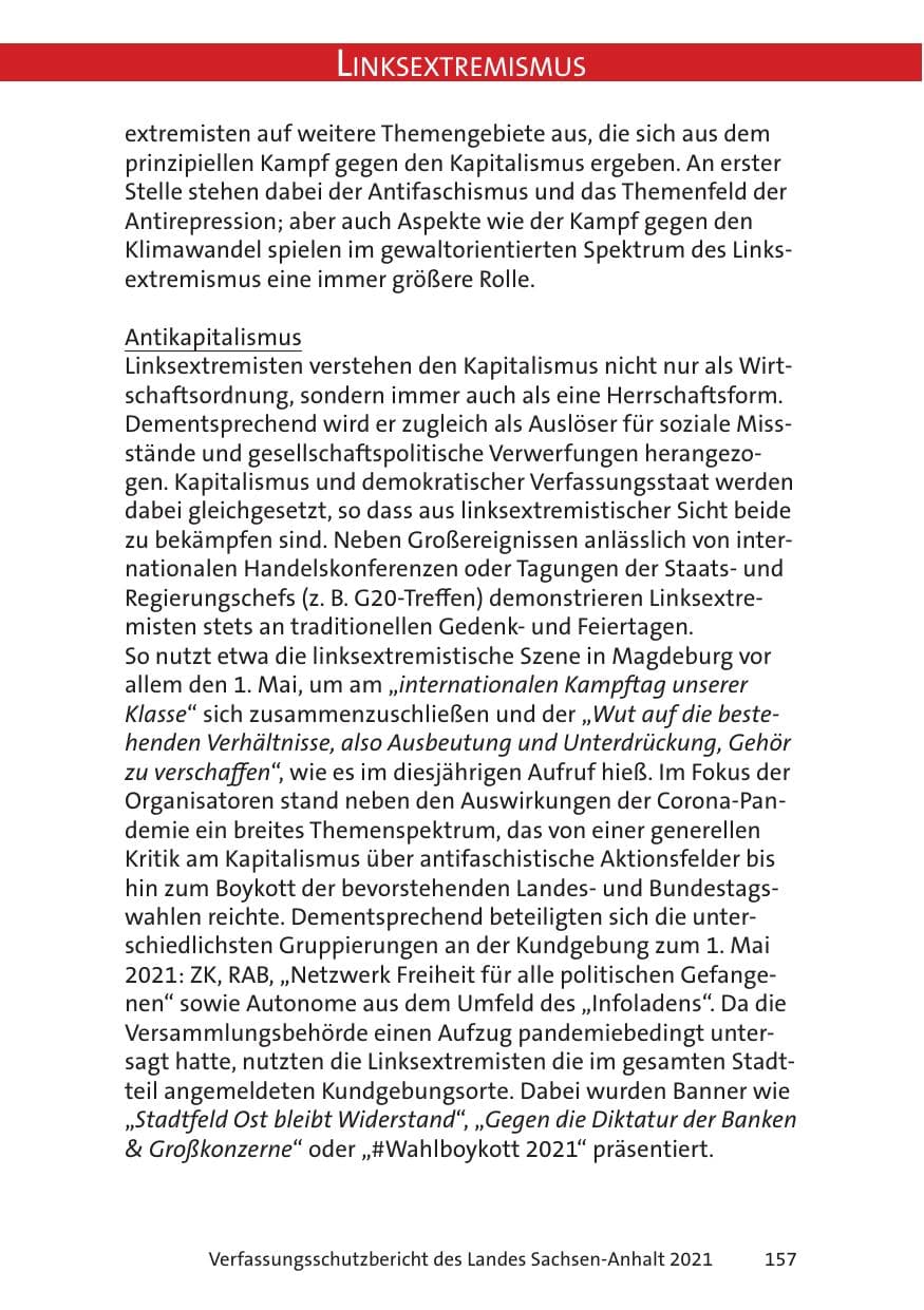 Seite 159 des Verfassungsschutzbericht 2021 Sachsen-Anhalt