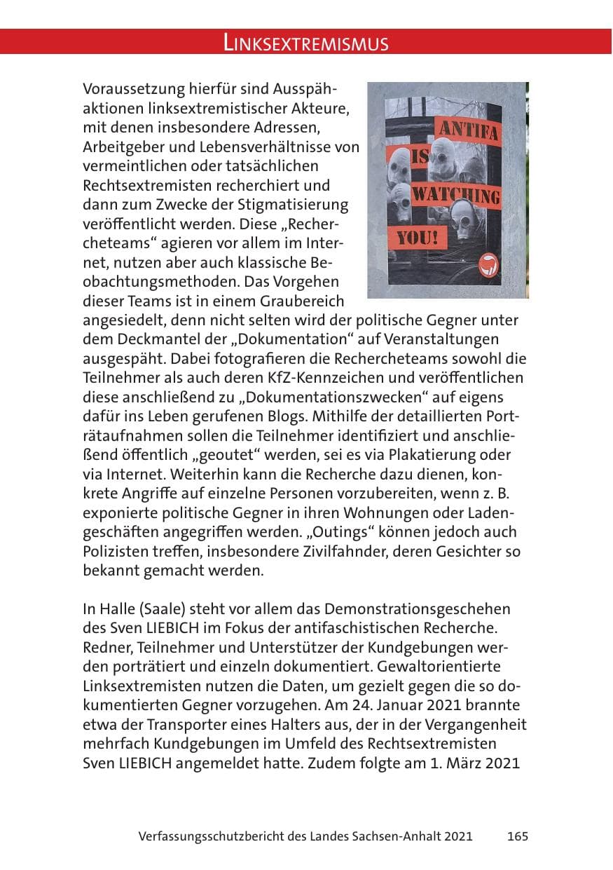Seite 167 des Verfassungsschutzbericht 2021 Sachsen-Anhalt