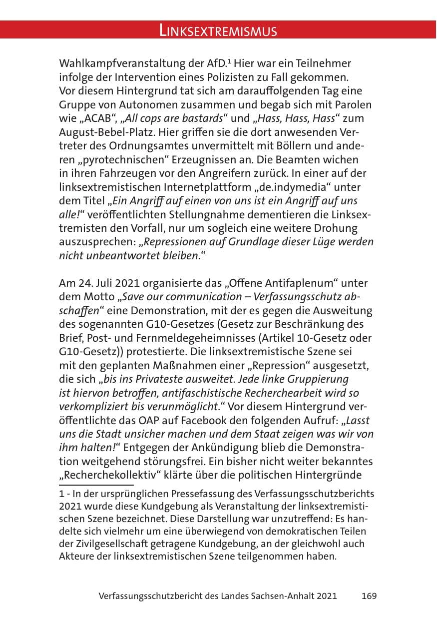 Seite 171 des Verfassungsschutzbericht 2021 Sachsen-Anhalt