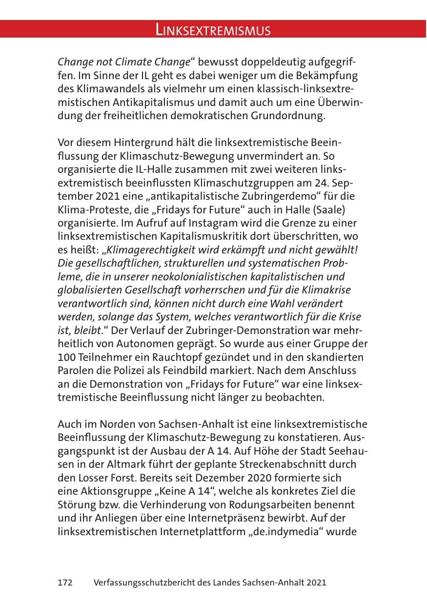 Seite 174 des Verfassungsschutzbericht 2021 Sachsen-Anhalt