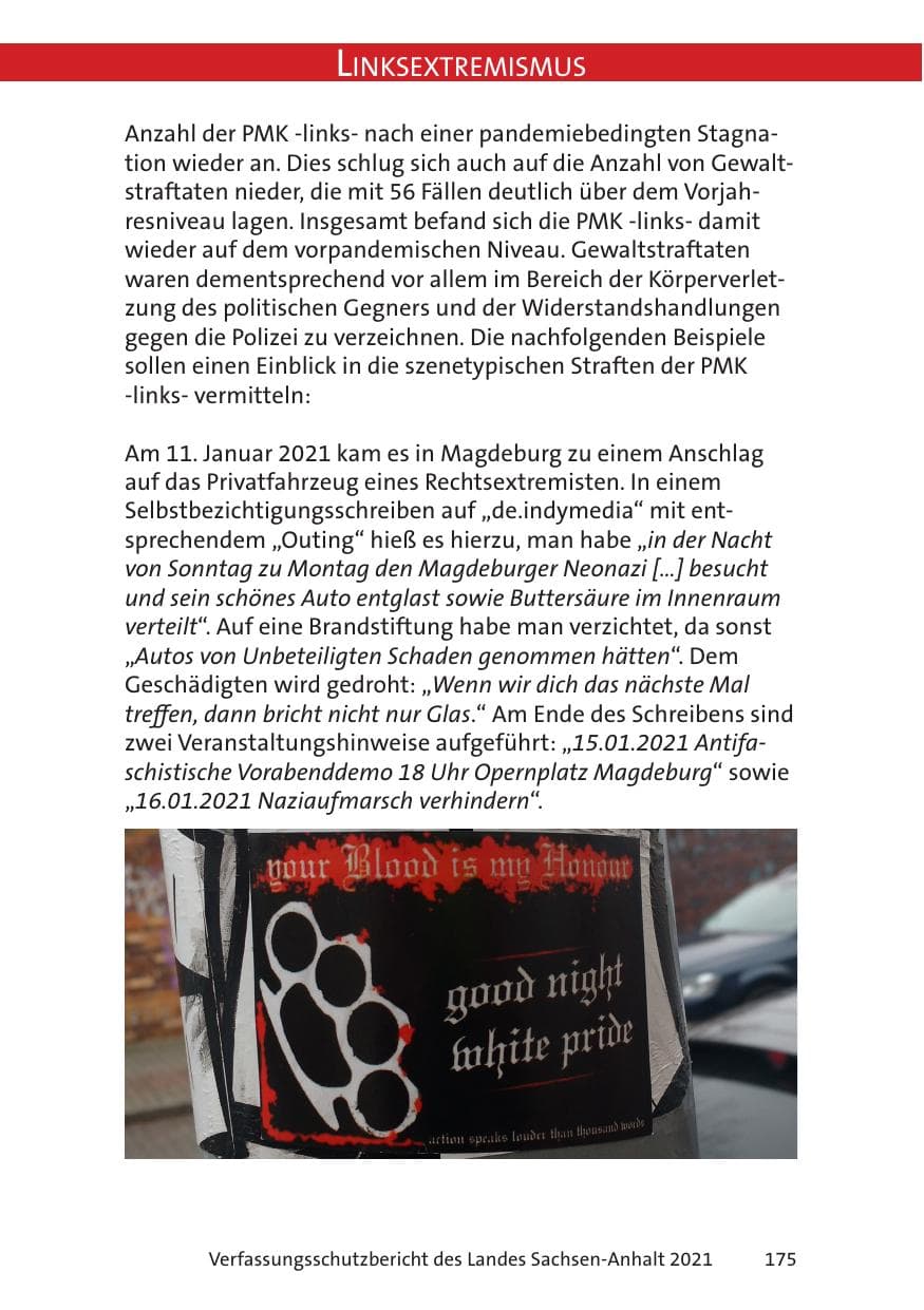 Seite 177 des Verfassungsschutzbericht 2021 Sachsen-Anhalt