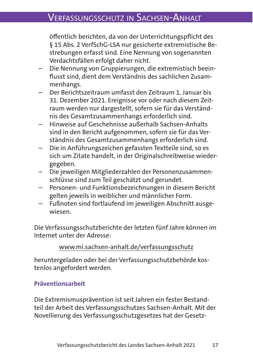 Seite 19 des Verfassungsschutzbericht 2021 Sachsen-Anhalt