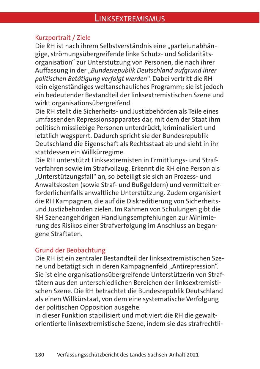 Seite 182 des Verfassungsschutzbericht 2021 Sachsen-Anhalt