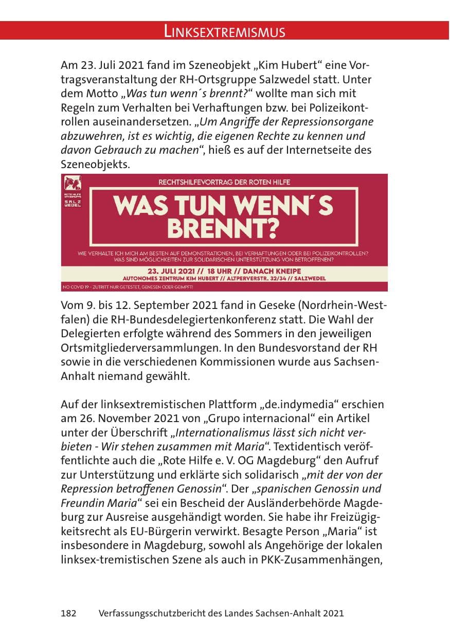 Seite 184 des Verfassungsschutzbericht 2021 Sachsen-Anhalt
