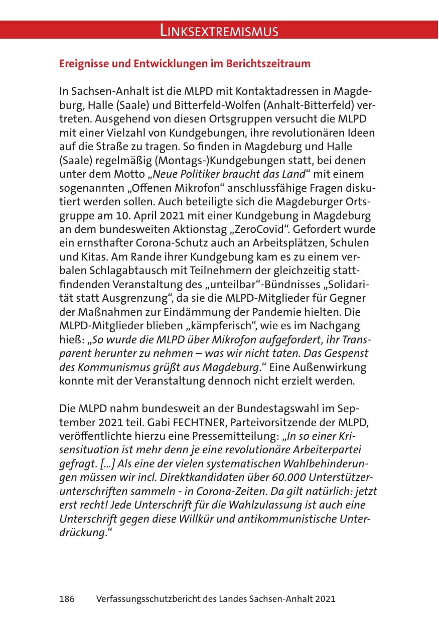 Seite 188 des Verfassungsschutzbericht 2021 Sachsen-Anhalt