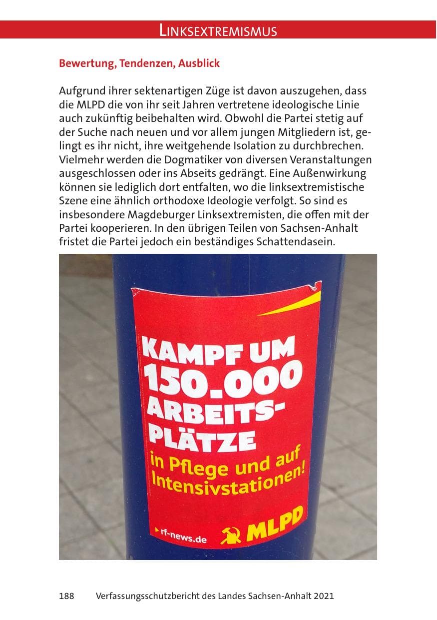 Seite 190 des Verfassungsschutzbericht 2021 Sachsen-Anhalt