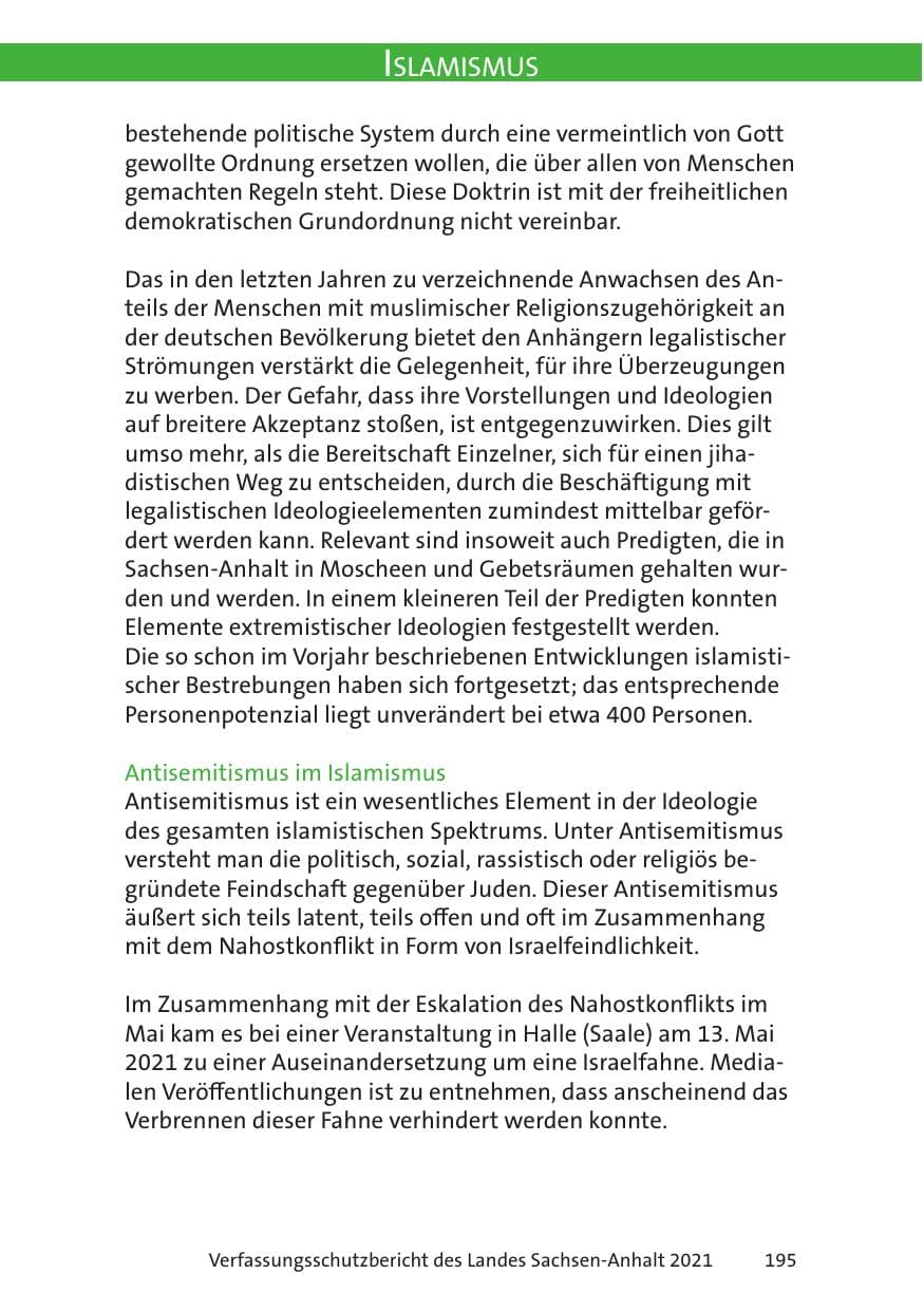 Seite 197 des Verfassungsschutzbericht 2021 Sachsen-Anhalt