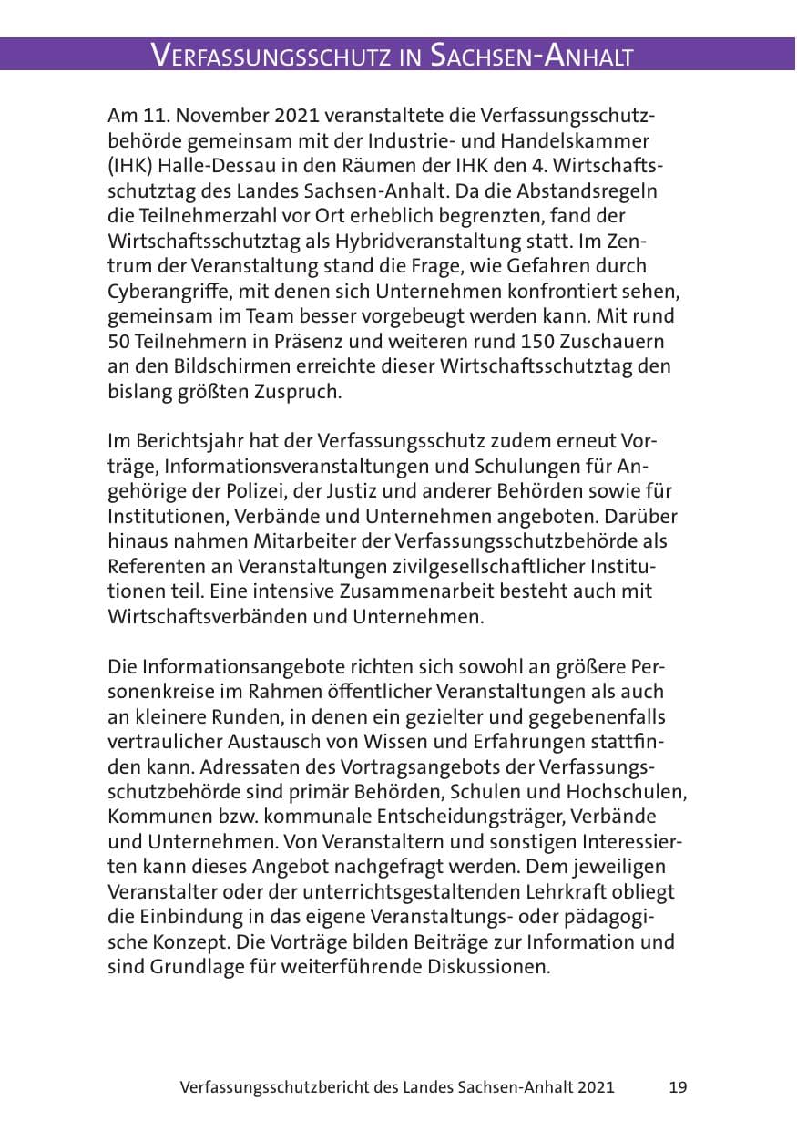 Seite 21 des Verfassungsschutzbericht 2021 Sachsen-Anhalt