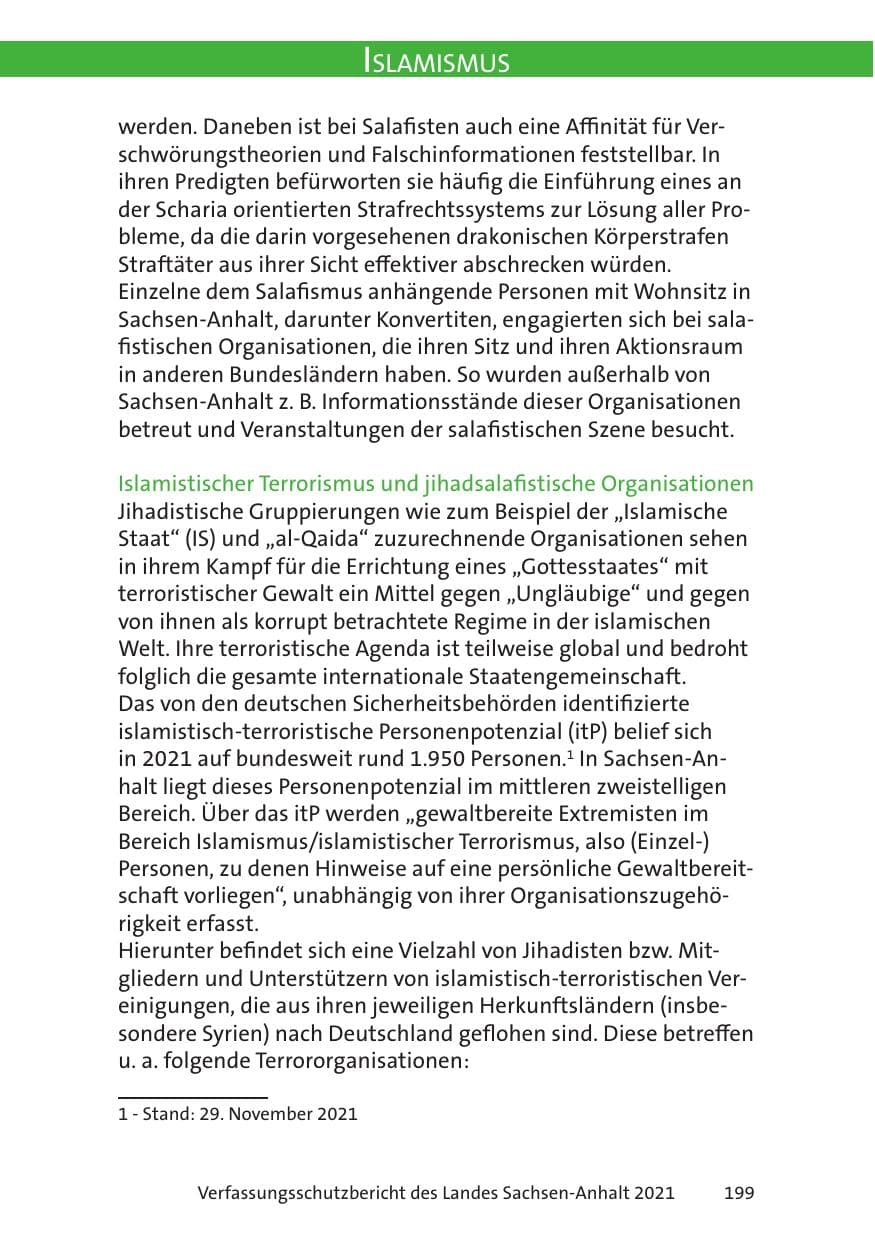 Seite 201 des Verfassungsschutzbericht 2021 Sachsen-Anhalt