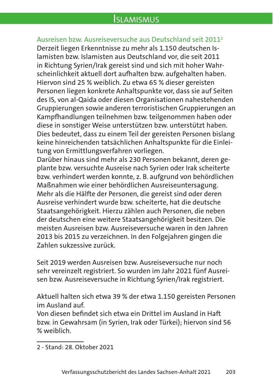 Seite 205 des Verfassungsschutzbericht 2021 Sachsen-Anhalt