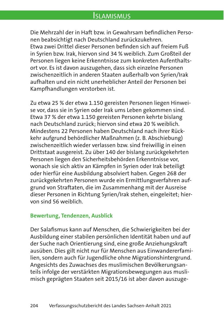 Seite 206 des Verfassungsschutzbericht 2021 Sachsen-Anhalt