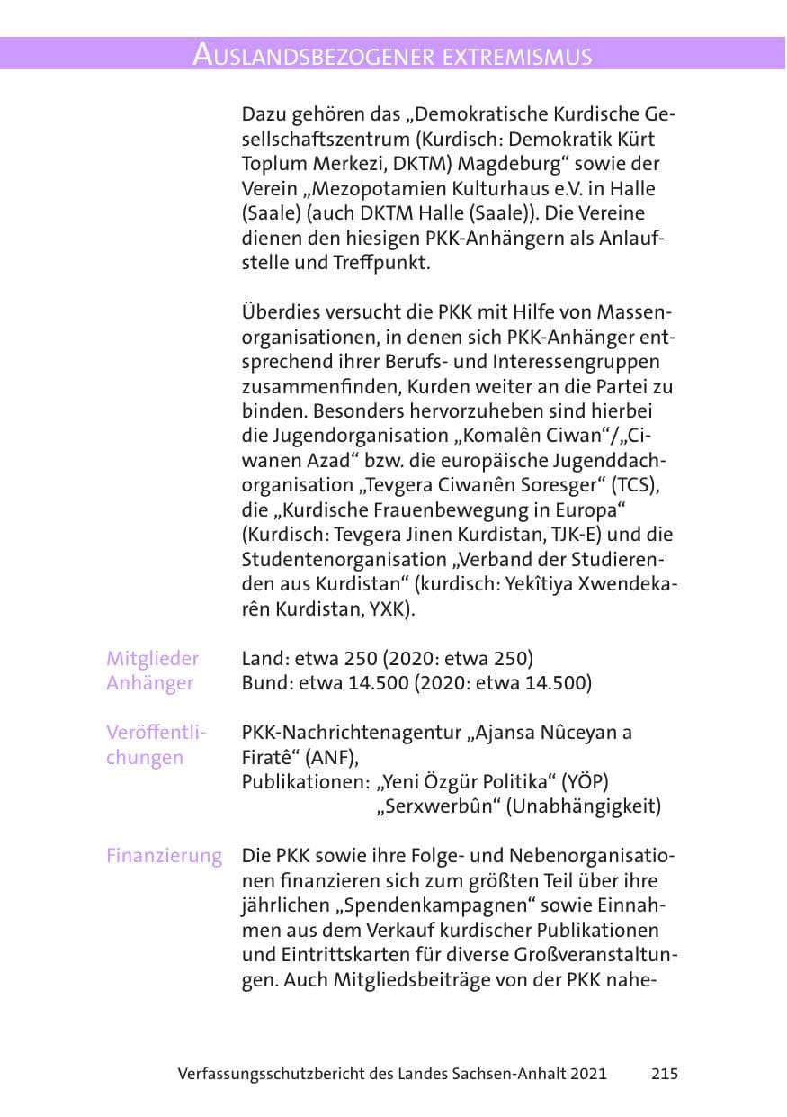 Seite 217 des Verfassungsschutzbericht 2021 Sachsen-Anhalt
